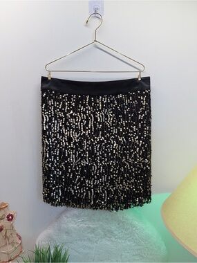 Forever 21 Black & Gold Sequin Mini Dance Formal Wear Plus Size Skirt 🔥